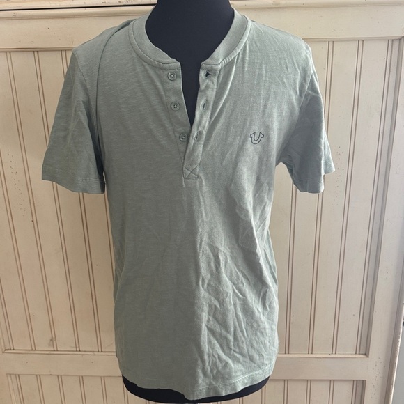 True Religion Sage Green Short Sleeve Henley - Picture 1 of 7